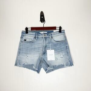 Kancan High Rise Distressed Stretch Light Wash Shorts Women’s Size Large NWT